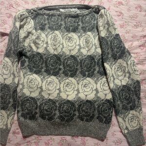 Givenchy Black and White Rose Pattern Vintage Sweater